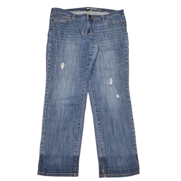 GAP Jeans Boyfriend Fit Blue Distressed Womens Plus Size 16 Low Rise - Picture 1 of 10